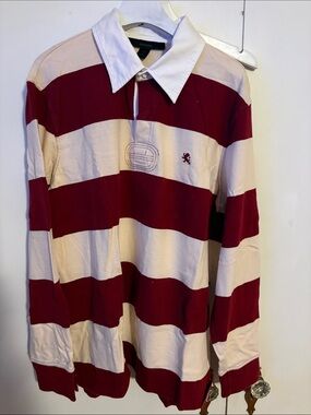 Express Men's Rugby Polo – Red & Cream Stripes